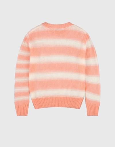 條紋馬海毛混紡直筒針織毛衣-Pink/Ecru
