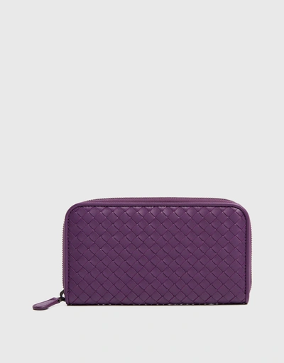Classic Woven Leather Zip-around Wallet