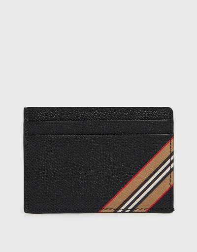 Icon-stripe Grained Leather Card Holder