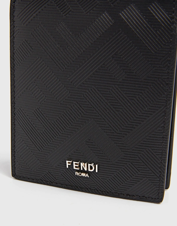 Fendi FF Black Leather Money Clip Card Holder