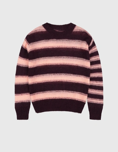 Striped Mohair Blend Boxy Knit Sweater-Pickled Beet/Pink