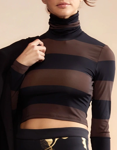 Cropped Striped Turtle Neck Top