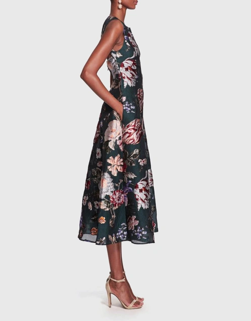 Floral Fil Coupé Tea-length Gown