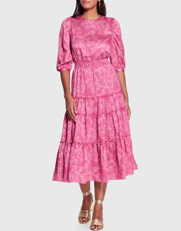 Marchesa Rosa Sorrel Peony Pink Midi Dress