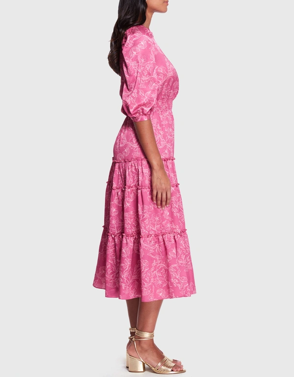 Marchesa Rosa Sorrel Peony Pink Midi Dress