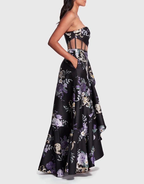 Marchesa Notte Sheer Cut Out Floral Gown