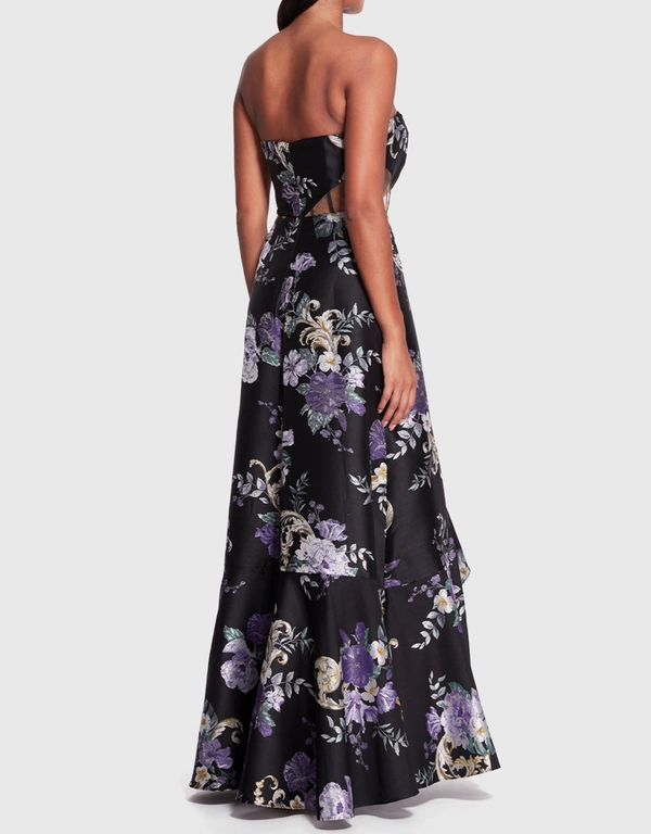 Marchesa Notte Sheer Cut Out Floral Gown