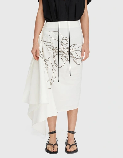 Iris Linen-blend Embroidered Midi Skirt