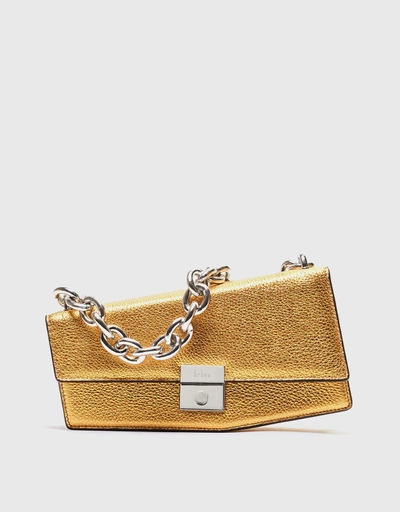 Simone Double Base Metallic Leather Chain Shoulder Bag-Bright Gold