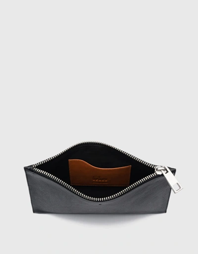Trish Pebble Leather Clutch Bag-Black