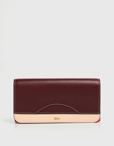 Color-block Layers Leather Long Wallet