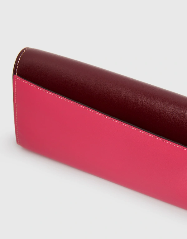 Color-block Layers Leather Long Wallet