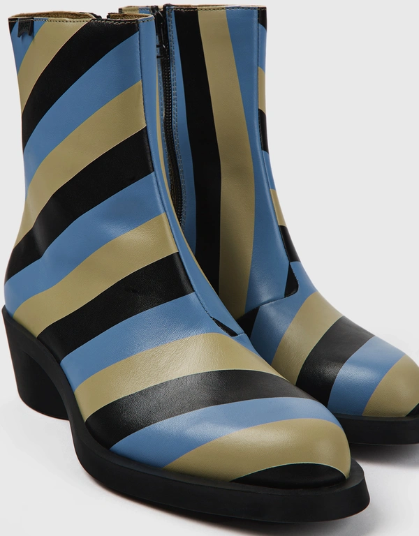 Camper Bonnie Calfskin Striped Low-heeled Ankle Boots