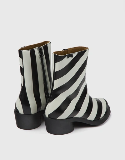 Bonnie Calfskin Striped Low-heeled Ankle Boots