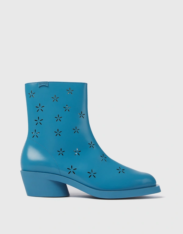 Camper Bonnie Calfskin Cut-out Flower Low-heeled Ankle Boots