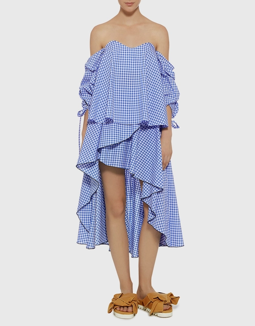 Adelle Asymmetric Gingham Ruffled Wrap Mini Skirt