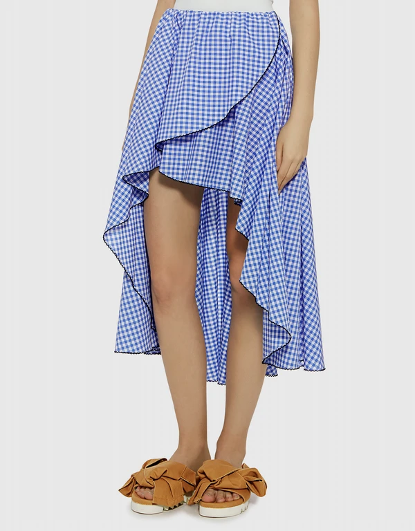 Caroline Constas Adelle Asymmetric Gingham Ruffled Wrap Mini Skirt