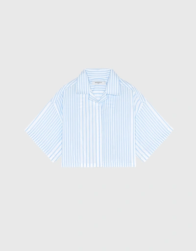 短版夏威夷風條紋襯衫-Sky Blue Stripes