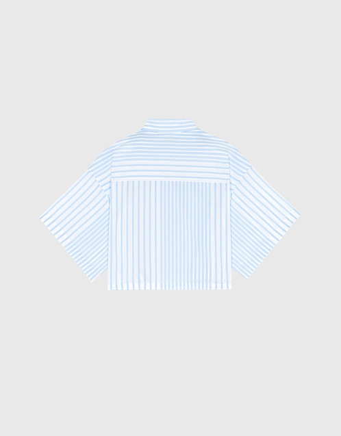 Cropped Hawaiian Shirt-Sky Blue Stripes