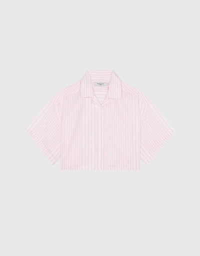Cropped Hawaiian Shirt-Light Pink Stripes