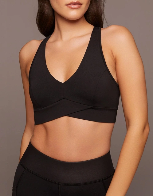 Michi Ray V-Neck Longline Bra-Black (Activewear,Sports bras