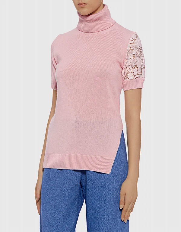 Juana Floral Lace Sleeve Turtleneck Sweater