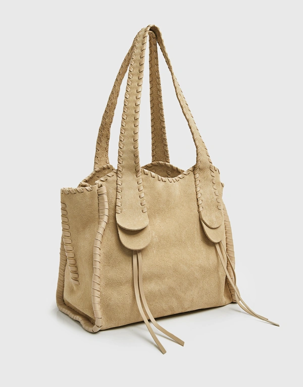 Chloé Mony Medium Suede Calfskin Whip Stitching Tote Bag