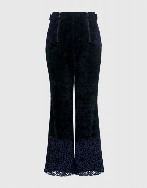 Victoria High-rise Corduroy Floral Lace Cropped Pants