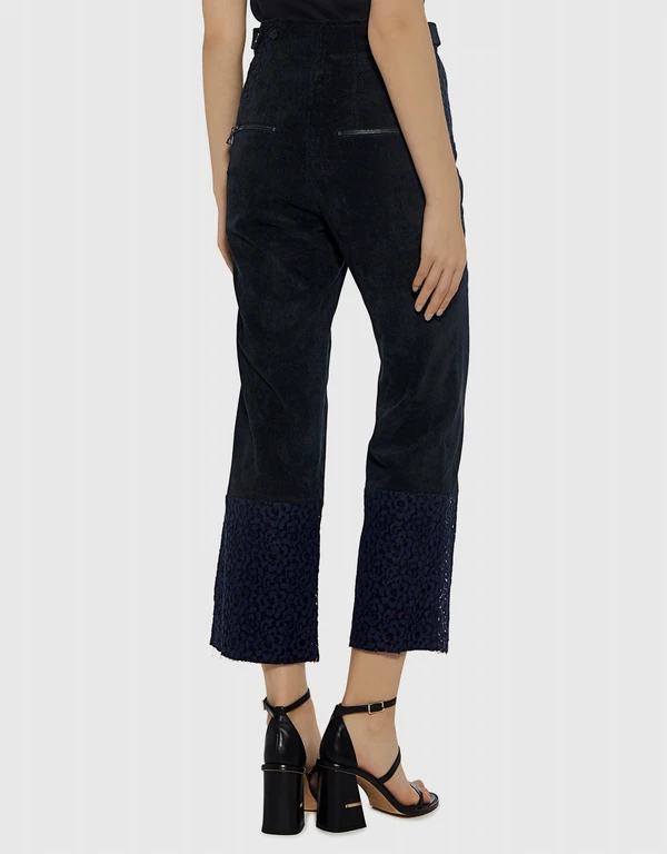 Victoria High-rise Corduroy Floral Lace Cropped Pants