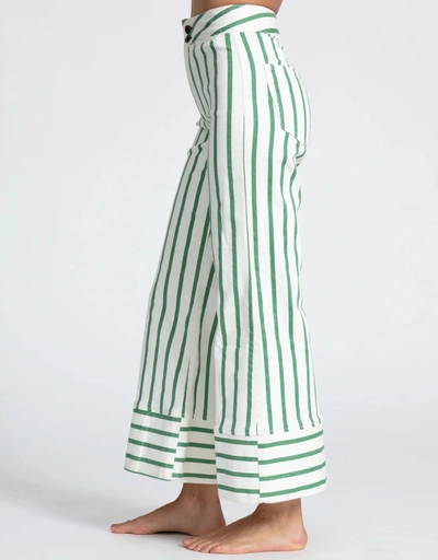 Brighton High-rised Copped Wide-leg Jeans-Green Stripe