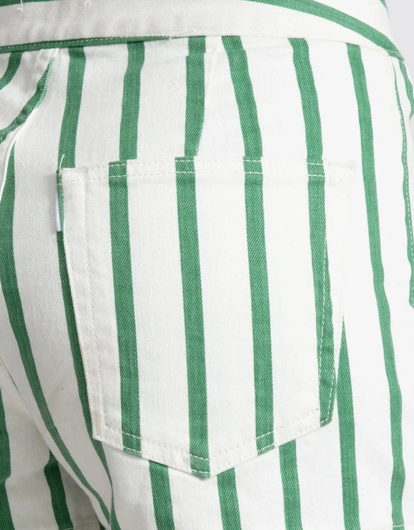 ASKK NY Brighton High-rised Denim Shorts-Green Stripe