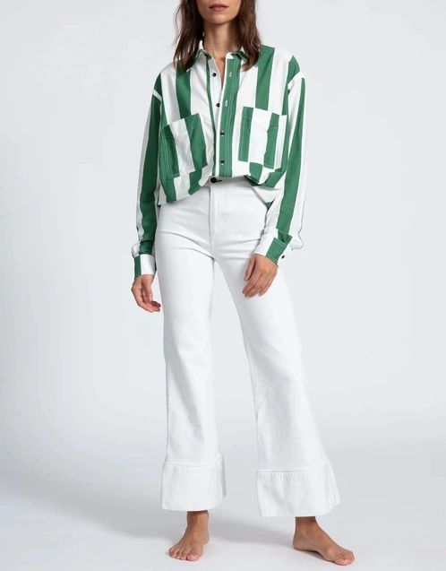 Oversized Knit Shirt-Green Stripe