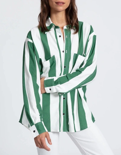加大寬鬆襯衫-Green Stripe