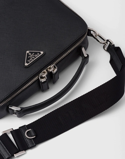 Prada Black Saffiano Triangle Leather Crossbody Phone Pouch Bag