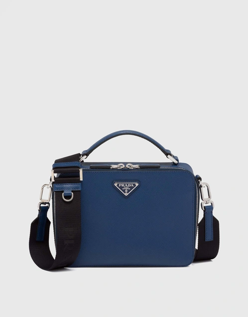 Prada Brique Saffiano Leather Bag In Blue