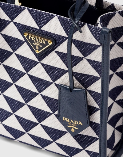 Prada Symbole Mini Embroidered Fabric Top Handle Tote Bag