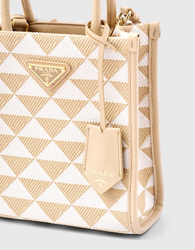 Prada Symbole Mini Embroidered Fabric  Top Handle Tote Bag