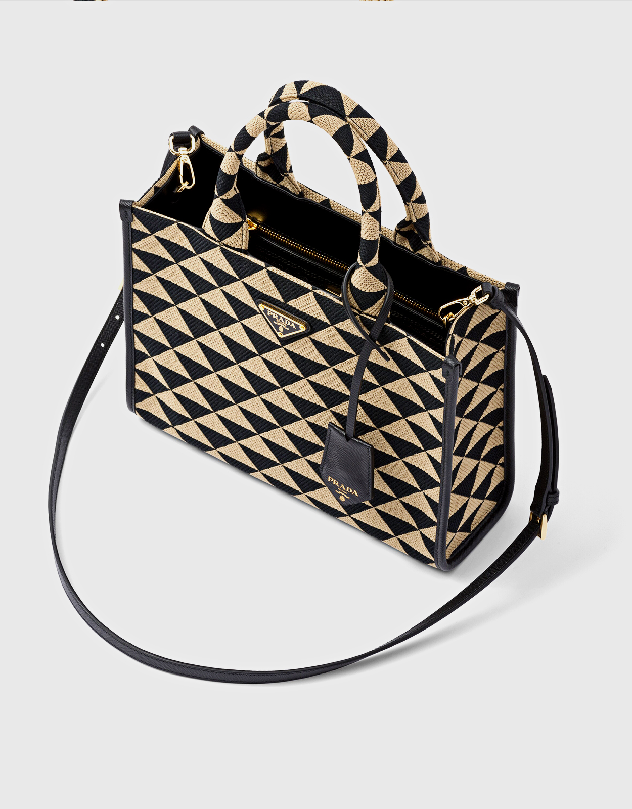 Shop Prada Small Symbole Leather Top Handle Bag With Stitching