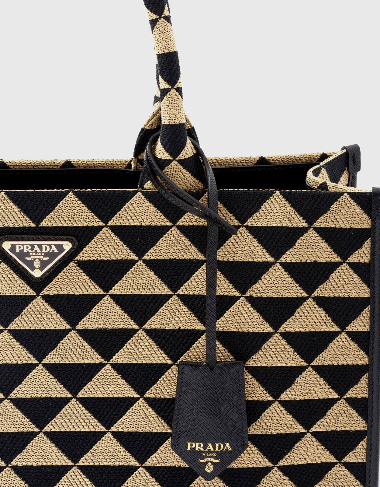 Shop Prada Large Symbole Embroidered Fabric Handbag