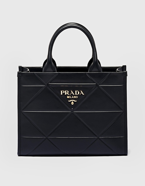 Prada Prada Symbole Small Leather Topstitching Tote Bag (Totes) IFCHIC.COM