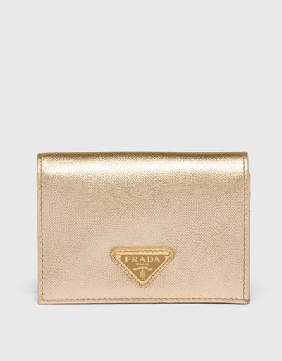 Saffiano Leather Triangle Logo Bi-fold Wallet