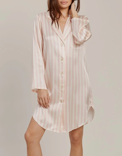 Jillian 絲綢襯衫式睡衣-Petal Stripe