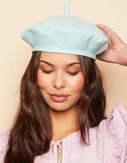 Carter Leather Beret-Turquoise