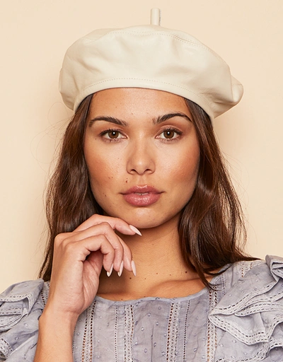 Carter Leather Beret-Off White
