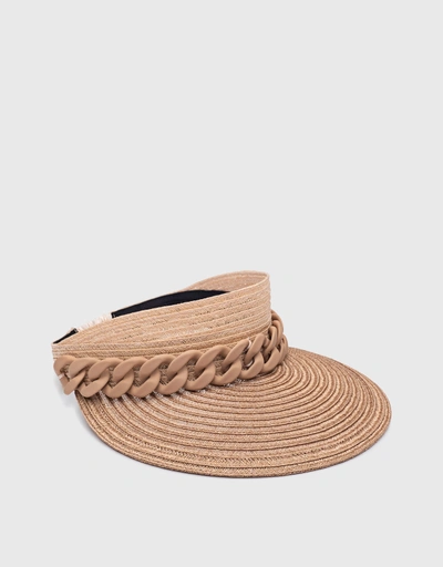 Ricky Matte Oversized Chain
Band Straw Visor-Nude Fawn