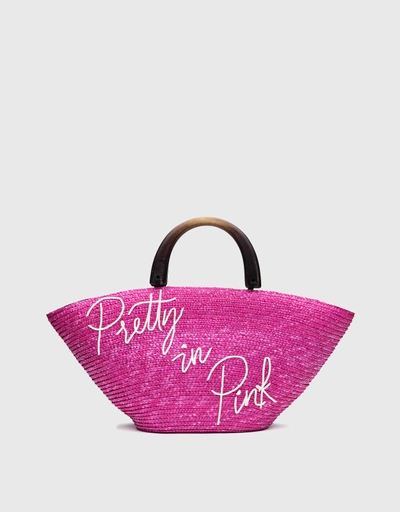 Carlotta  "Pretty in Pink" Suede Cord Straw Handbag-Fuchsia