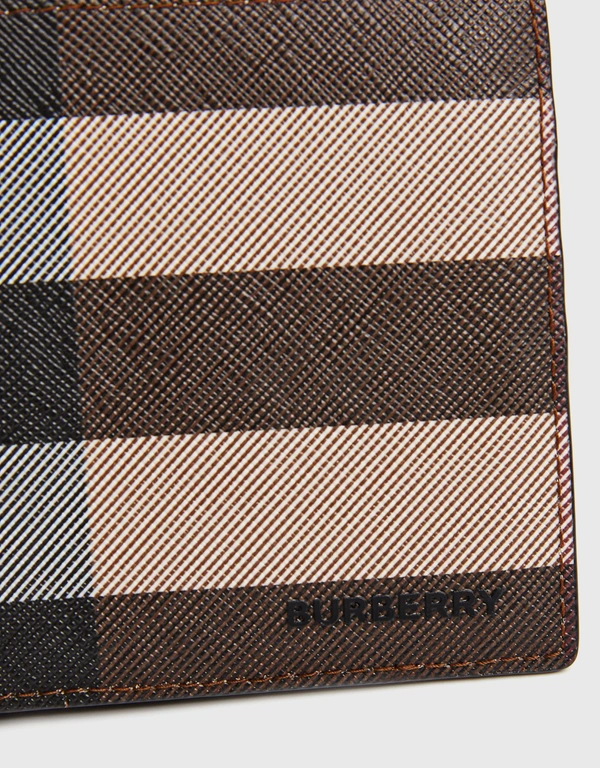 Exaggerated Check and Leather 8 Card Slot Bifold Wallet