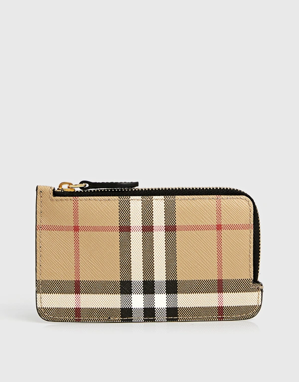 Burberry Vintage Check Leather Zip Card Case