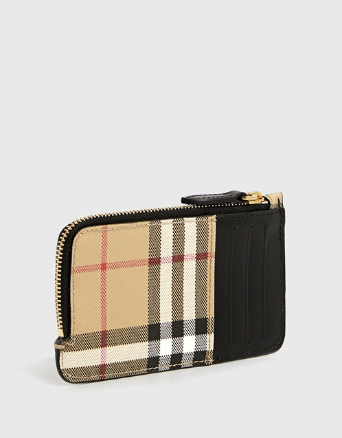 Vintage Check and Leather Zip Card Case