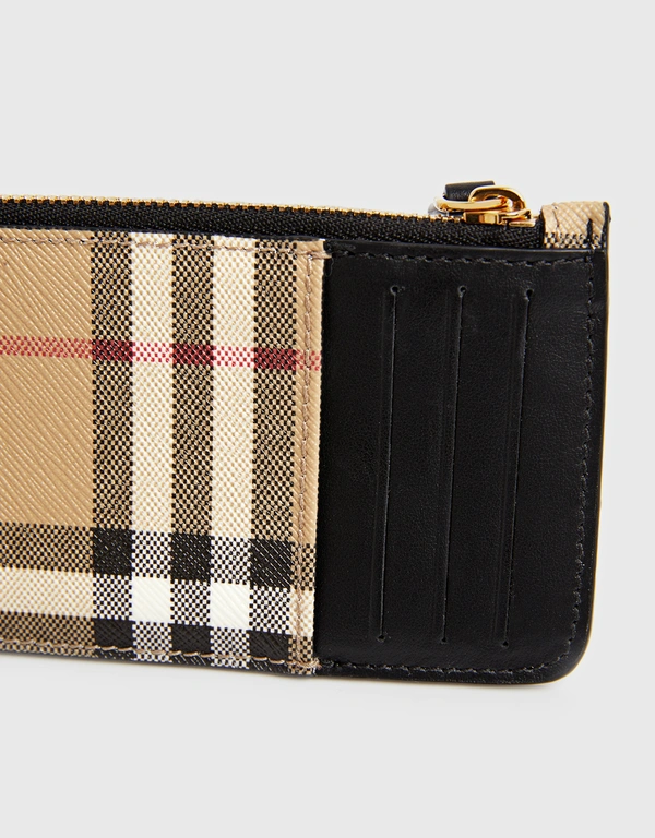 Burberry Vintage Check Leather Zip Card Case